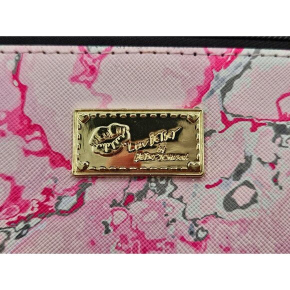 Betsey Johnson pink marbled style wristlet bag with crossbody shoulder strap - Picture 6 of 6